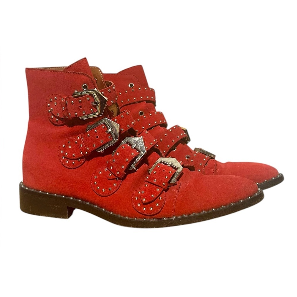 Givenchy red suede moto combat boots